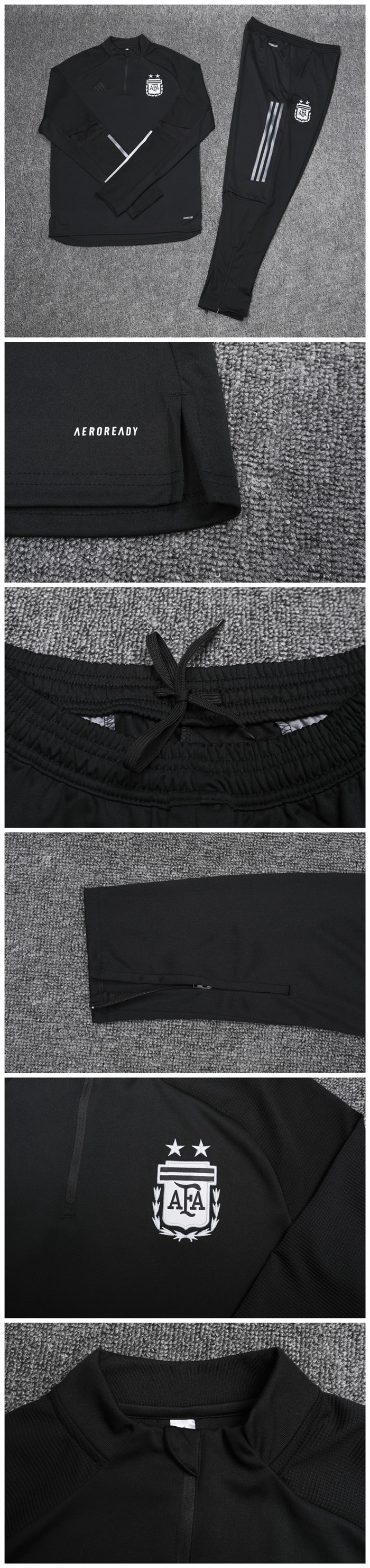 Argentina 2020 Black Zipper Sweat Kit (Top+Pants) - Click Image to Close